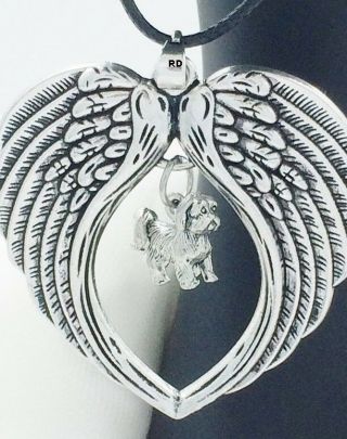 Lhasa Apso Adorable Dog Charm Angel Wings Memory Necklace