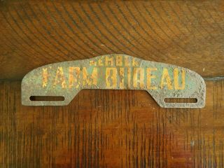 Vintage Member Farm Bureau License Plate Topper Tin Sign Collectible Truck