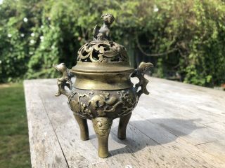 Chinese 18th Century Bronze Qing Dynasty Scholars Censer Decorated Squirrels