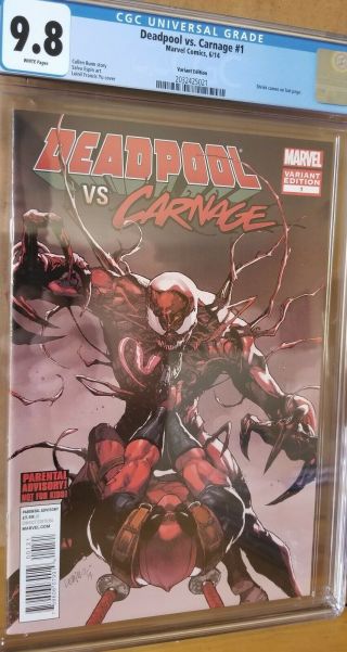 Deadpool Vs Carnage 1 (2014) Leinil Yu Variant Cgc 9.  8.  Case