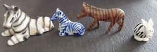 Vintage Rare Wood & Bone China Zebra Zoo Figurine Miniature 4 Statue Collectible