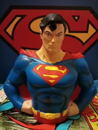 Dc Comics Superman Bust Figure Bank Pvc Piggy Bank 2004 Collectable Man Cave