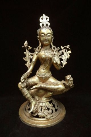 3.  15kg Rare Large Old Chinese Bronze " Guanyin " Buddha Seated Statue Sculpture