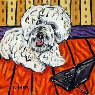 Bichon Frise Dog Art Print On Ceramic Tile Coaster Gift Jschmetz Modern Laptop