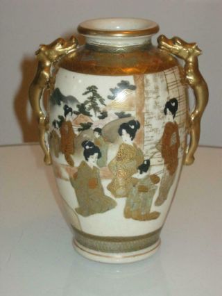 Stunning Antique Japanese Meiji Period Twin Handled Satsuma Porcelain Vase