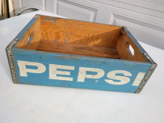Exc Vtg,  Pepsi Cola Glass Bottle Wood Soda Case,  Crate,  Rare Blue,  Qt Bottle