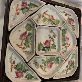 Set Of Chinese Antique Famille Porcelain Dinner Dishes