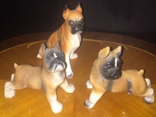 Set Of 3 Ceramic Vintage 50’s Boxer Dog Figurines