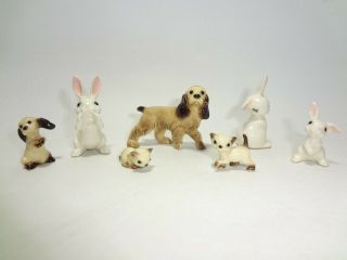 Vintage Mini Cocker Spaniel Porcelain Figures Ceramic Rabbit Cat Dog