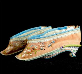 Antique 19th Century Chinese Embroidered Silk Lotus Shoes Bound Feet