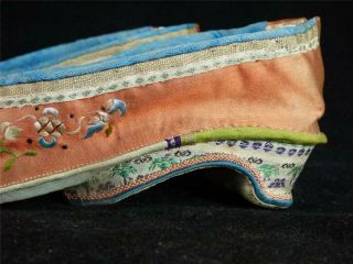 ANTIQUE 19TH CENTURY CHINESE EMBROIDERED SILK LOTUS SHOES BOUND FEET 5
