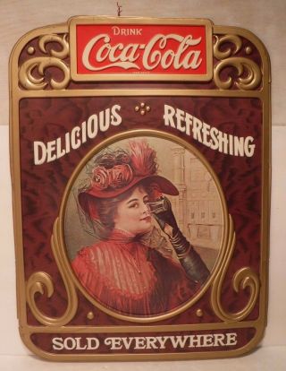 Vintage Plastic " Drink Coca - Cola Delicious & Refreshing Everywhere " Sign