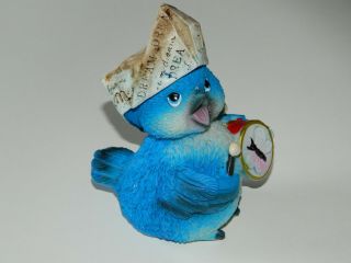 Blue Bird Figurine Spring Drummer Paper Hat Fat Baby Figure Statue Collectible