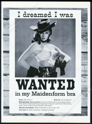1960 Maidenform Bra Woman & Gun Photo On Wanted Poster Design Vintage Print Ad