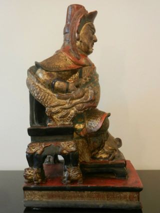 Large Antique Chinese Gilt Polychrome Carved Wooden Seated Deity Figure. 3