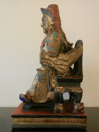 Large Antique Chinese Gilt Polychrome Carved Wooden Seated Deity Figure. 5