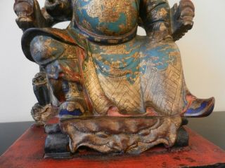 Large Antique Chinese Gilt Polychrome Carved Wooden Seated Deity Figure. 7