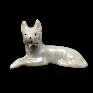 Vintage Porcelain Lusterware White Dog Figurine Hand Painted,  Japan