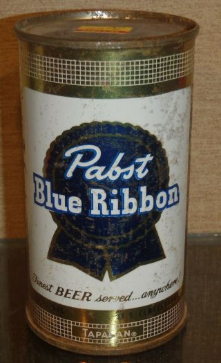 1950s Gold Pabst Blue Ribbon Flat Top Beer Can Peoria Heights Ill Tapa Can