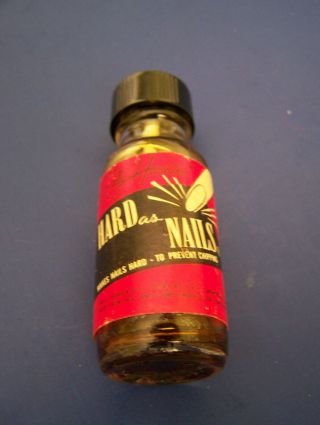 RARE 1950 ' s Antique SALLY HANSEN HARD AS NAILS Nail Polish w/ Paper Label GREAT 5