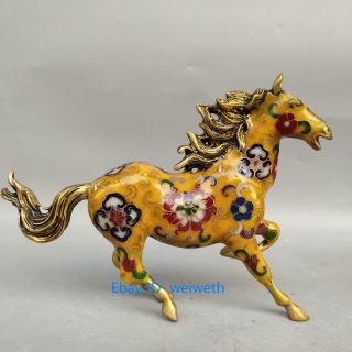Rare Old Tibet Handmade Yellow Cloisonne Horse Statue