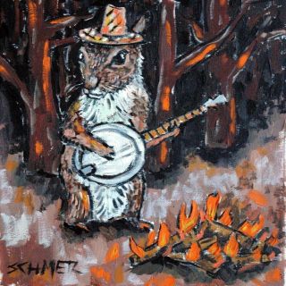 Banjo Art Squirrel Print On Modern Ceramic Tile Coaster Gift Jschmetz Folk Art
