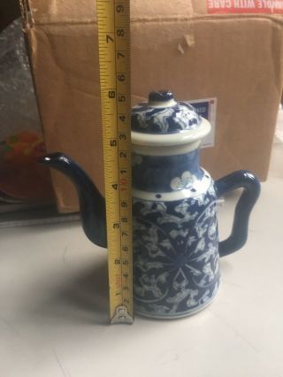 Antique Chinese Blue & White Porcelain Teapot With Marks Check All Photos