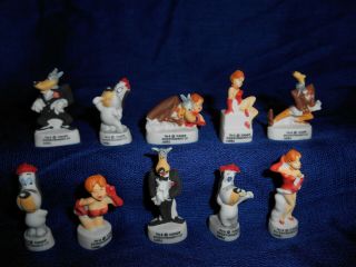 Tex Avery Set 10 Matte Mini Figurines French Porcelain Feves Wolfie Red Droopy