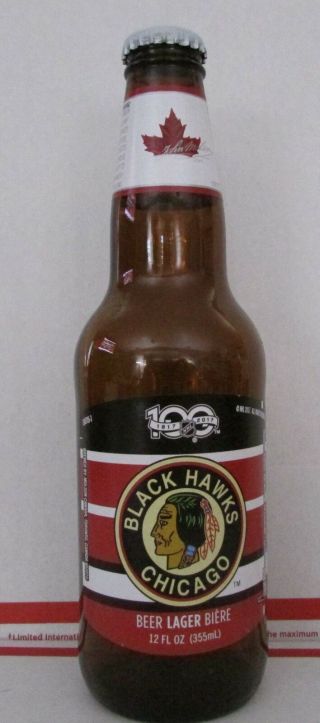 Molson Beer Bottle Chicago Blackhawks 100th Anniversary Nhl 6 Ny Empty