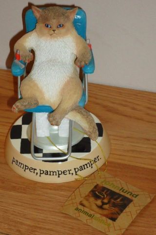 John Lund Animal Antics Pamper Pamper Pamper Cat Figurine W/box Mani Pedicure