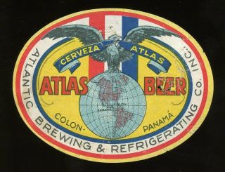 Cerveza Atlas Beer Bottle Label,  Colón,  Panama,  Probably 1930 