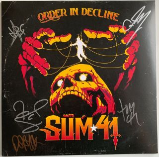 SUM 41 ORDER IN DECLINE HAND SIGNED AUTOGRAPHED LIMITED YELLOW VINYL LP 2