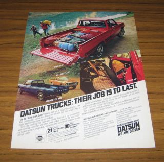 1979 Vintage Ad Datsun Pickup Trucks King Cab,  Lil Hustler,  Strrretch Bed