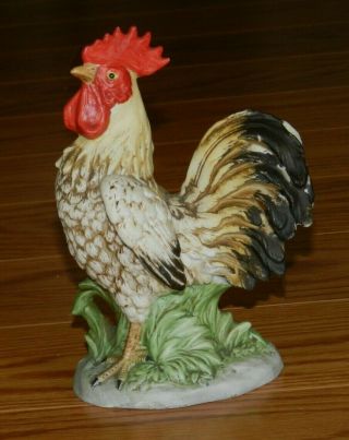 Vintage Brown Red Rooster Chicken Ceramic Barn Yard Figurine - Signed