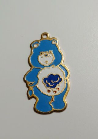 1983 Care Bears Blue Grumpy Pendant Charm For Necklace 1 1/4 " Eldon Vintage