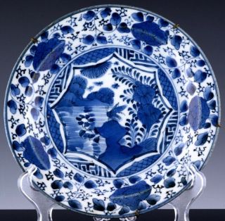 Fine Antique 19thc Or Earlier Japanese Imari Arita Blue White Scenic Plate