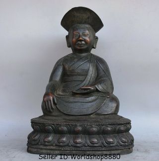 10 " Antique Tibet Buddhism Temple Bronze Je Tsongkhapa Lama Guru Buddha Statue
