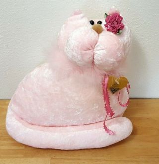 Pink Snickerdoodles Velour Cat Plush Artison Handmade Soft Stuffed With Boa