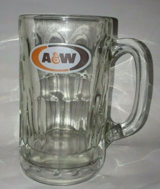 Vintage A&w Root Beer Logo Heavy Glass Tall Mug Thumbprint Design 16 Oz 80 