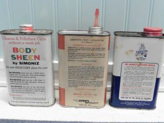 Vintage Empty 1950 ' s SIMONIZ Body Sheen,  Serc0 Oiler,  Archer Oil 1 Pint Cans 3