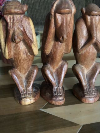 Vintage Carved Wood Monkeys See,  Speak And Hear No Evil Teak Figurines