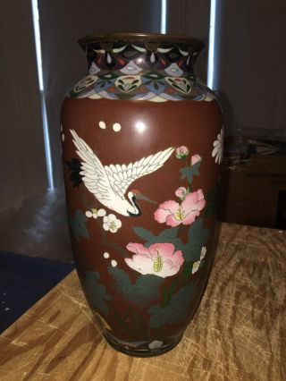 12 1/4 " Japanese Cloisonne Vase W/ Crane