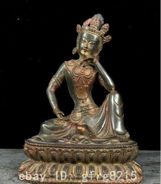 8 " China Antique Pure Copper Meditation Guanyin Buddha Statue