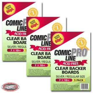 15 - Comic Pro Line Silver / Regular 60pt Clear Pet Backer Boards 7 " X 10 - 1/2 "