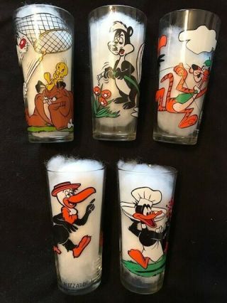 Set Of 5 Vintage Looney Tunes Warner Bros Pepsi Collector Glasses