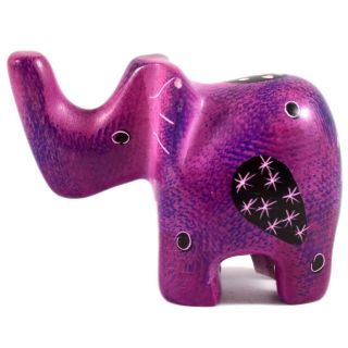 Smolart Hand Carved Soapstone Purple Fuchsia Purple Elephant Figurine Made Kenya