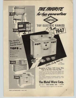 1947 Paper Ad Empire Toy Electric Range Stove Oven Little Lady History Of Models