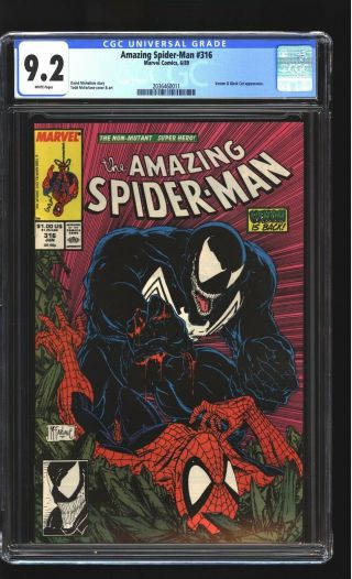 Spider - Man 316 Cgc 9.  2 Nm - Venom Black Cat Todd Mcfarlane Cover Marvel