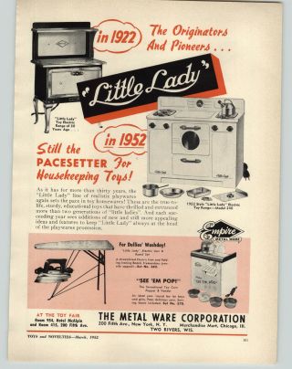 1952 Paper Ad Little Lady Toy Electric Range Oven Stove Empire Pop Corn Vendor