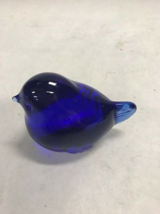 Vintage Glass Signed Cobalt Blue Bird Tylzo? 3 By 1.  5 Inch Collectible Animal